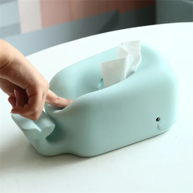 Cute Whale Tissue Boxes Smiling Whale Silicone Box Tail Phone Holder Soft Cute Storage Box Tissue Dispenser For Home Office