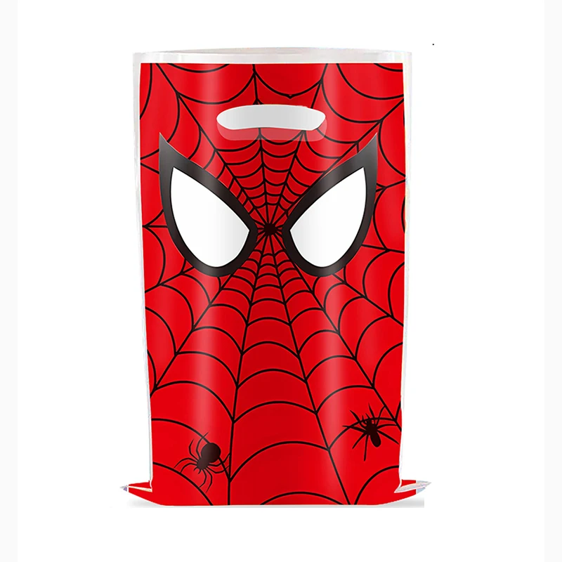 Sacs cadeaux de fête d'anniversaire Spiderman, sac à bonbons en plastique thème araignée, sac de butin de fête pour enfants, fournitures de décoration pour cadeaux de fête d'anniversaire pour enfants