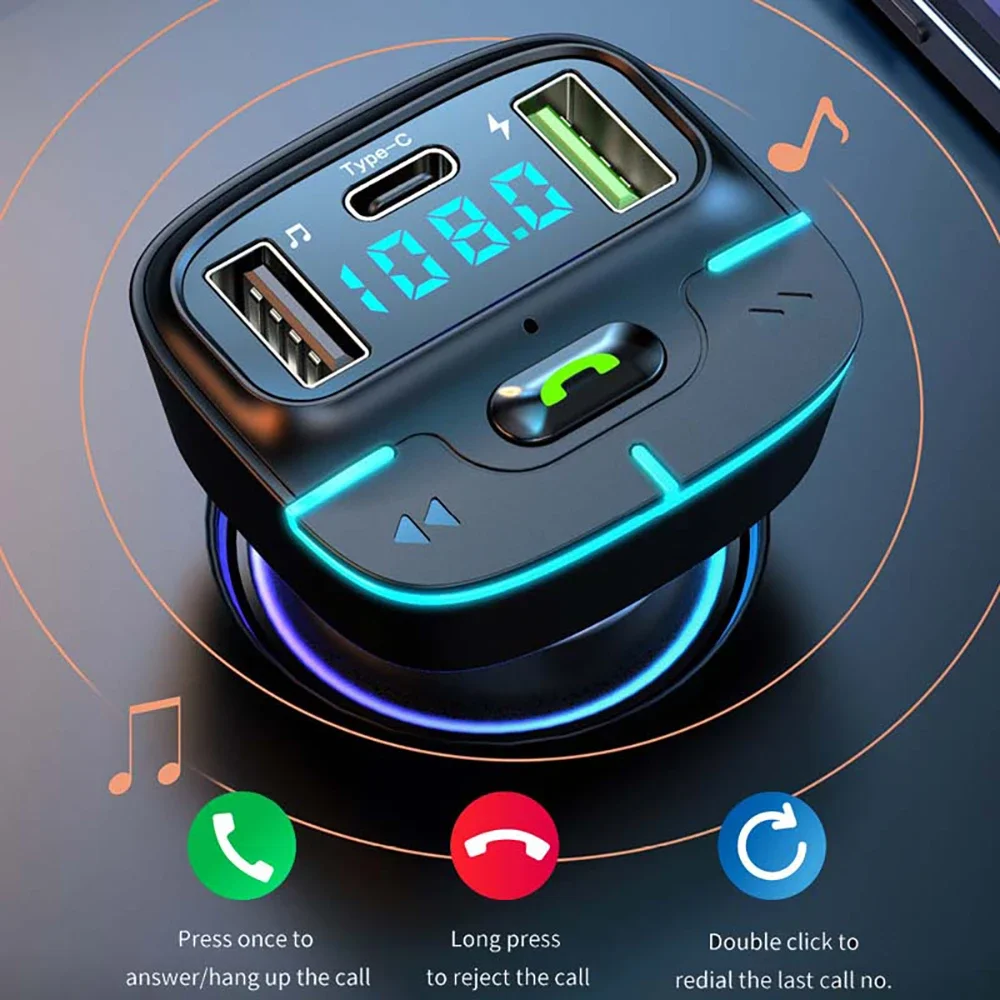 Super Sound Bluetooth Car MP3 Player FM Transmitter Dual USB Fast Charging PD Type-C USB One-Key Car Hands-Free Calling kit