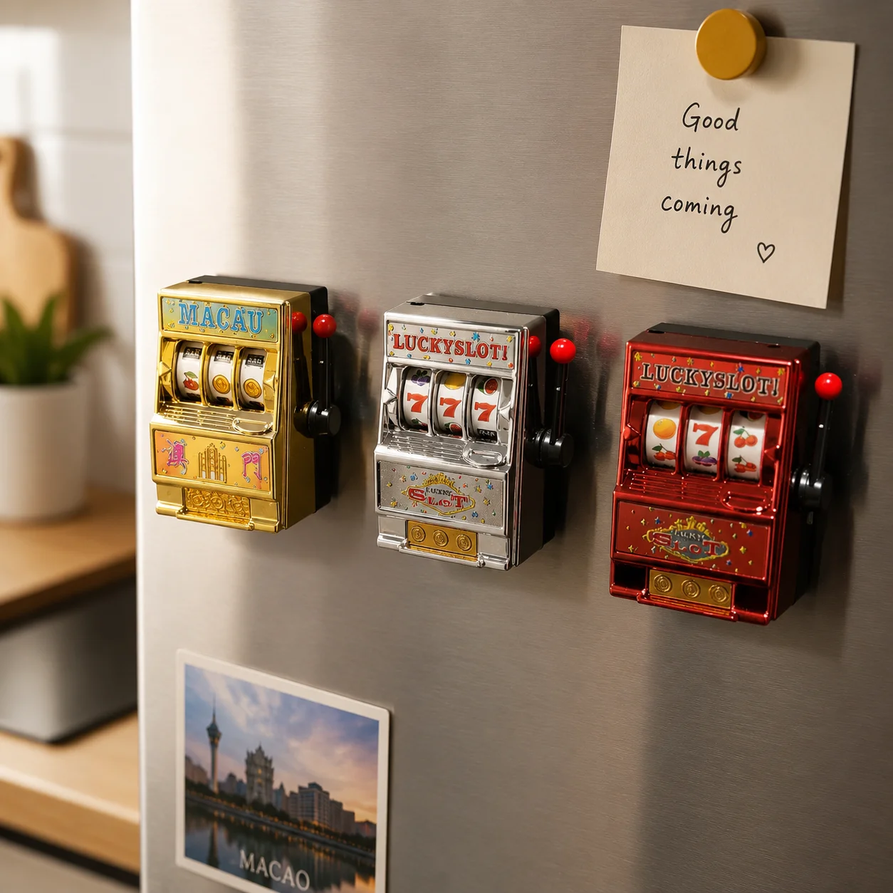 Slot Machine Fridge Magnet Refrigerator Magnetic Mini Lucky 777 Novelty Magnet Home Kitchen Office Collectible Decor Gift