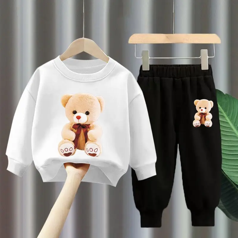 Autumn Baby Girls Clothes Set Kid Boy Cartoon Bear Printed Sweatshirt Pullover And Pants 2pcs Suit Children Top Bottom Tracksuit