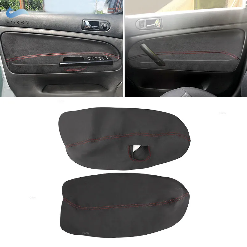 

LHD 4Doors Car 2pcs Suede Leather red line Armrest Cover For VW Passat B5 1998 1999 2000 - 2005 Front Door Armrest Panel Cover