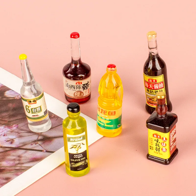 Dollhouse Kawaii Soy Sauce Vinegar Oyster Sauce Bottle Figurines Kitchen Ornaments Home Decoration Accessories Fairy Garden Toys