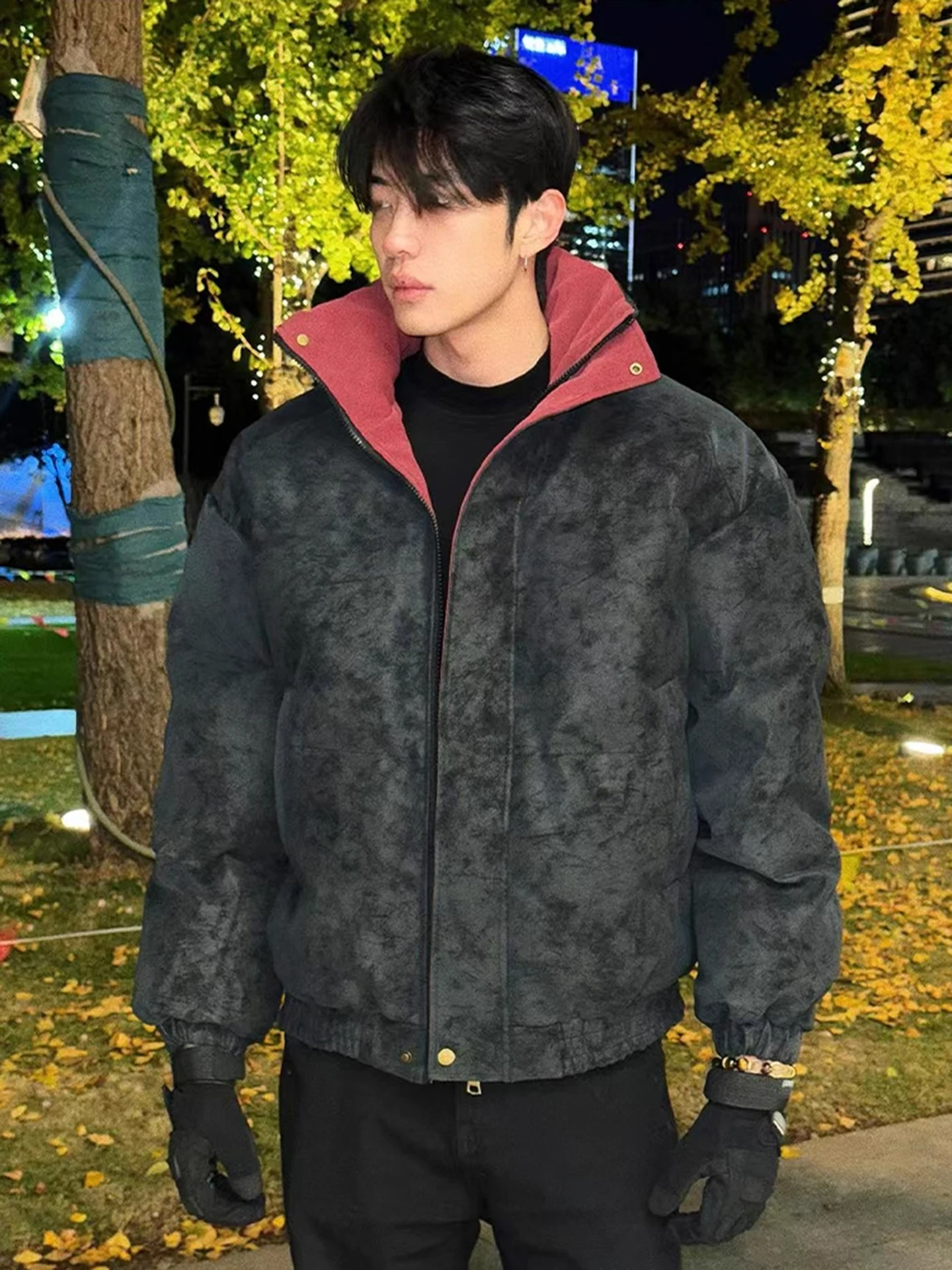 

Красная матовая куртка из искусственной кожи с хлопковой подкладкой для мужчин, зимняя теплая хлопковая одежда, верхняя одежда