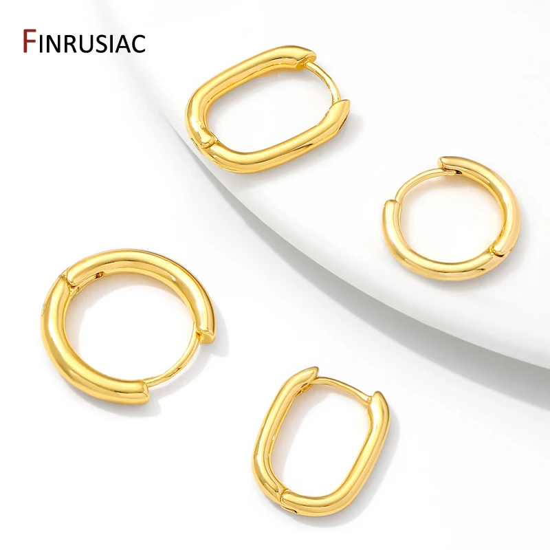 Fashion 18K Gold Color Brass Simple Hoop Earrings for Women Circle Piercing Round Ring Hang Earrings Wholesale