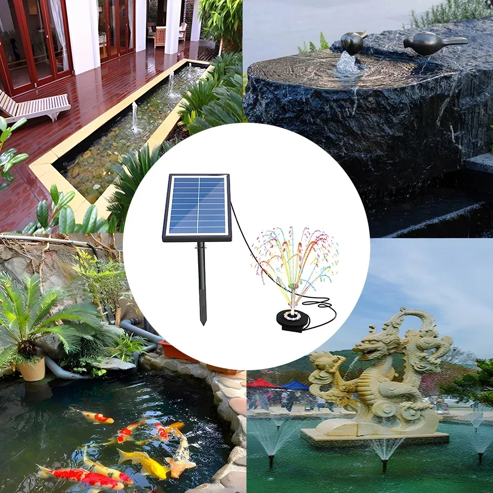 7W Solar Fountain Pump with Colorful Light and Remote Controller Max 400L/H  Solar Water Pump Flow Insert-in Solar Pond Pump