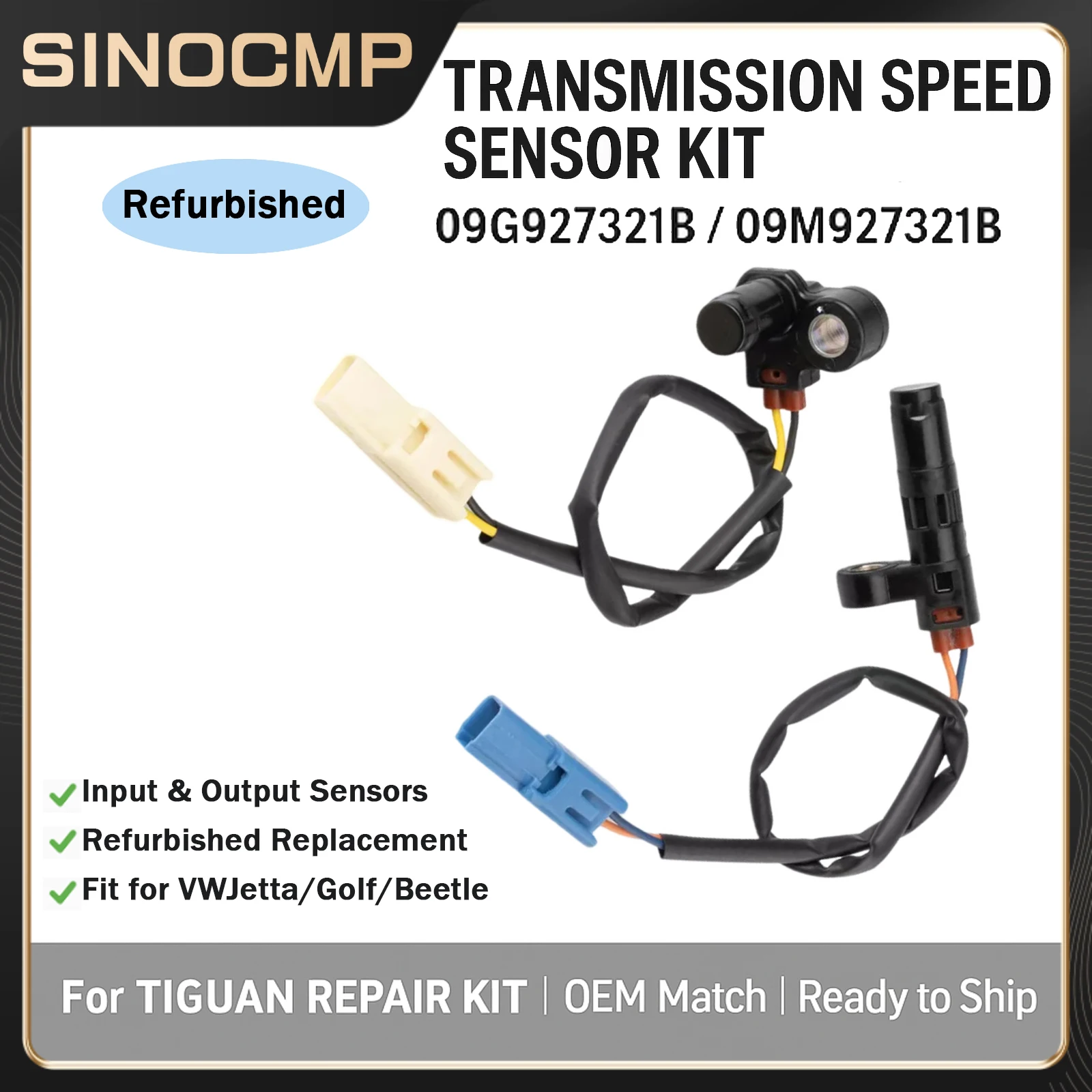 2pcs Transmission Input Output Speed Sensor For VW Jetta Golf Beetle Tiguan 09G927321B 09M927321B Car Repair Kit Refurbished