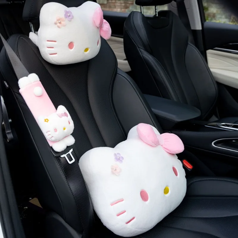 Sanrio การ์ตูน Hello Kitty รถ Headrest Kawaii เข็มขัดนิรภัยป้องกันอะนิเมะการ์ตูน Kt หมอนรถตกแต่งภายในของขวัญ