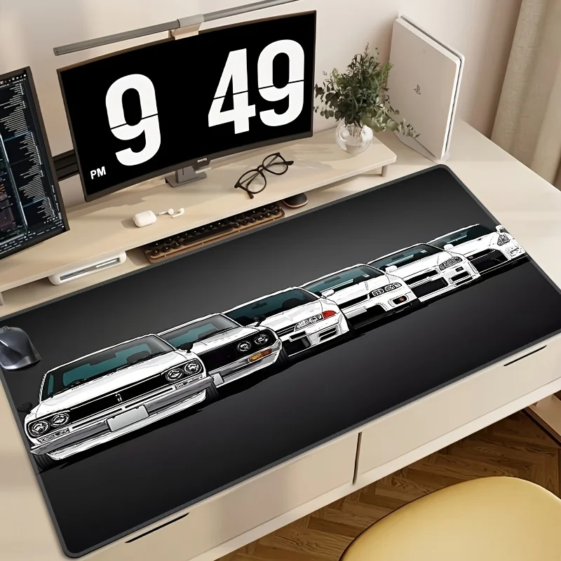 

Retro white car design mouse pad, large rubber, suitable for both games and office use, washable, high-definition printing
