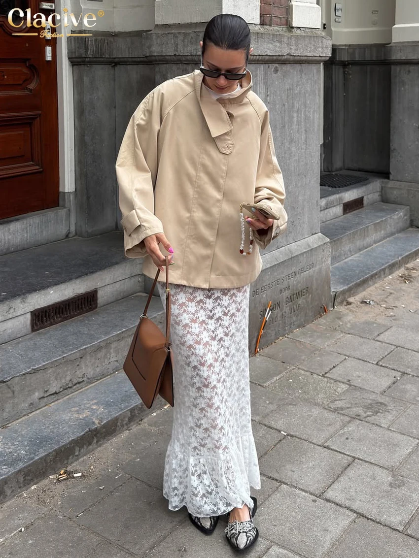 Clacive 섹시한 느슨한 흰색 여성 스커트 2026 패션 하이 웨스트 맥시 스커트 우아한 클래식 시스루 스커트 여성 의류