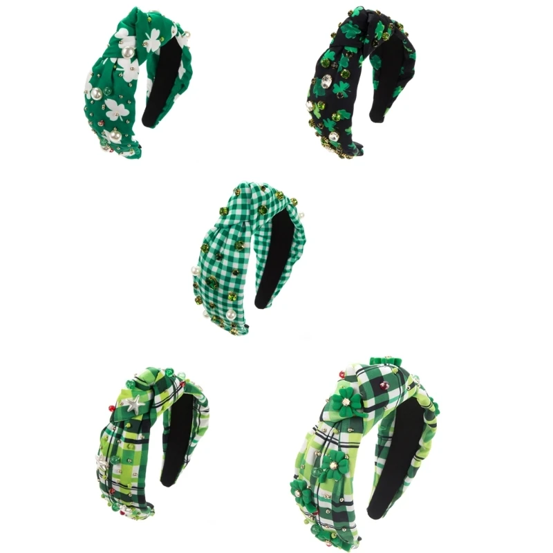 

StPatricks Day Headband Aesthetic Festival Charm Hairhoop Festival Headdress Knotted Hairband Carnivals Party Headwear