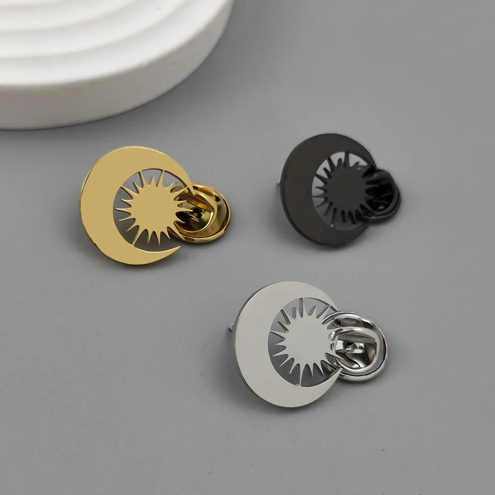 Exquisite Sun Moon Stainless Steel Cufflinks Available in Gold, Silver, and Black Colors Men's Business Dress Shirt Sleeve Nails
