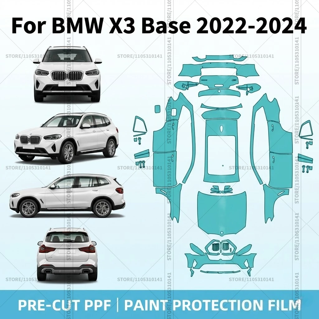 

Предварительно нарезанная защитная пленка PPF, прозрачная автомобильная пленка, профессиональная автомобильная пленка PPF для полной защиты кузова BMW X3 Base 2022-2024