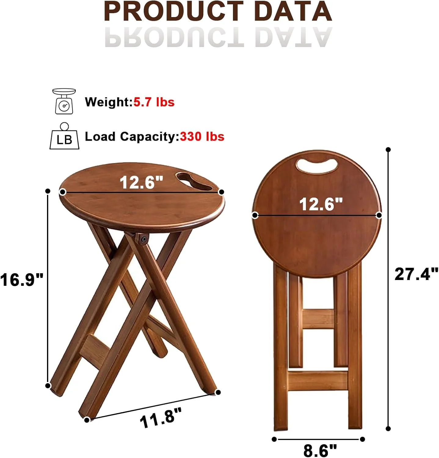 Bamboo Foldable Stool Bar Stool Wood Counter Stool Portable Counter Height Stool,24 Inch Kitchen Stool for Adults, Dorm,Outdoor