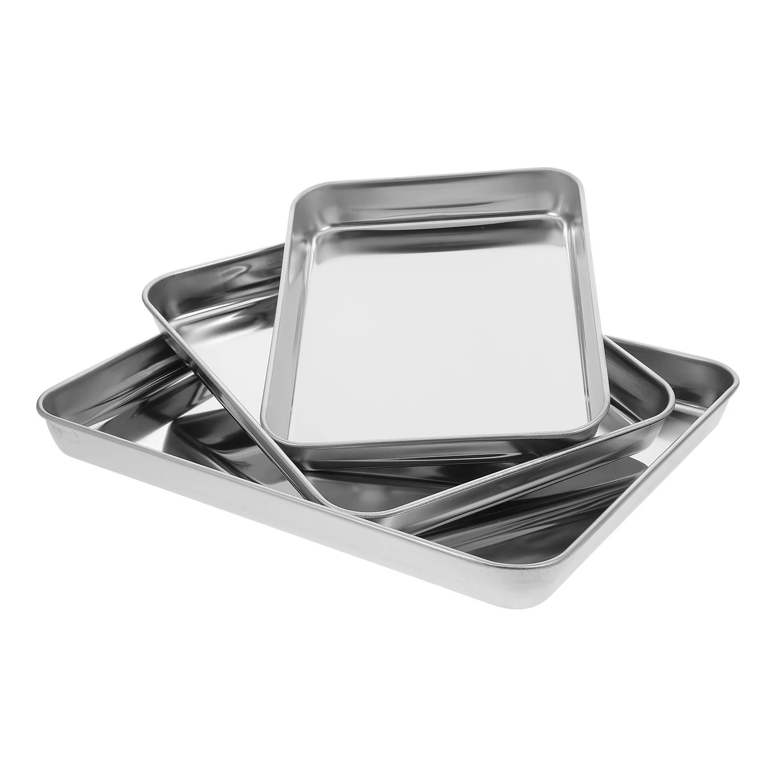

3pcs Stainless Steel Baking Tray Set Versatile Sizes BBQ Grill Trays Dinner Plates Fruit Platters Serving Dishes Oven Pan
