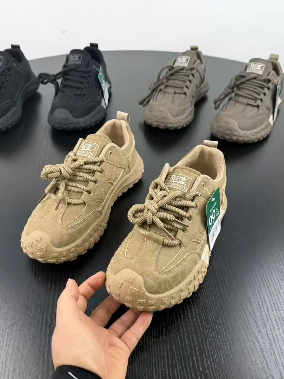 Outdoor Thickened Rubber Tire Big Bottom Pig Eight Leather Breathable Anti-slip Men's Hiking Casual Shoes Leisure Sports Foot...