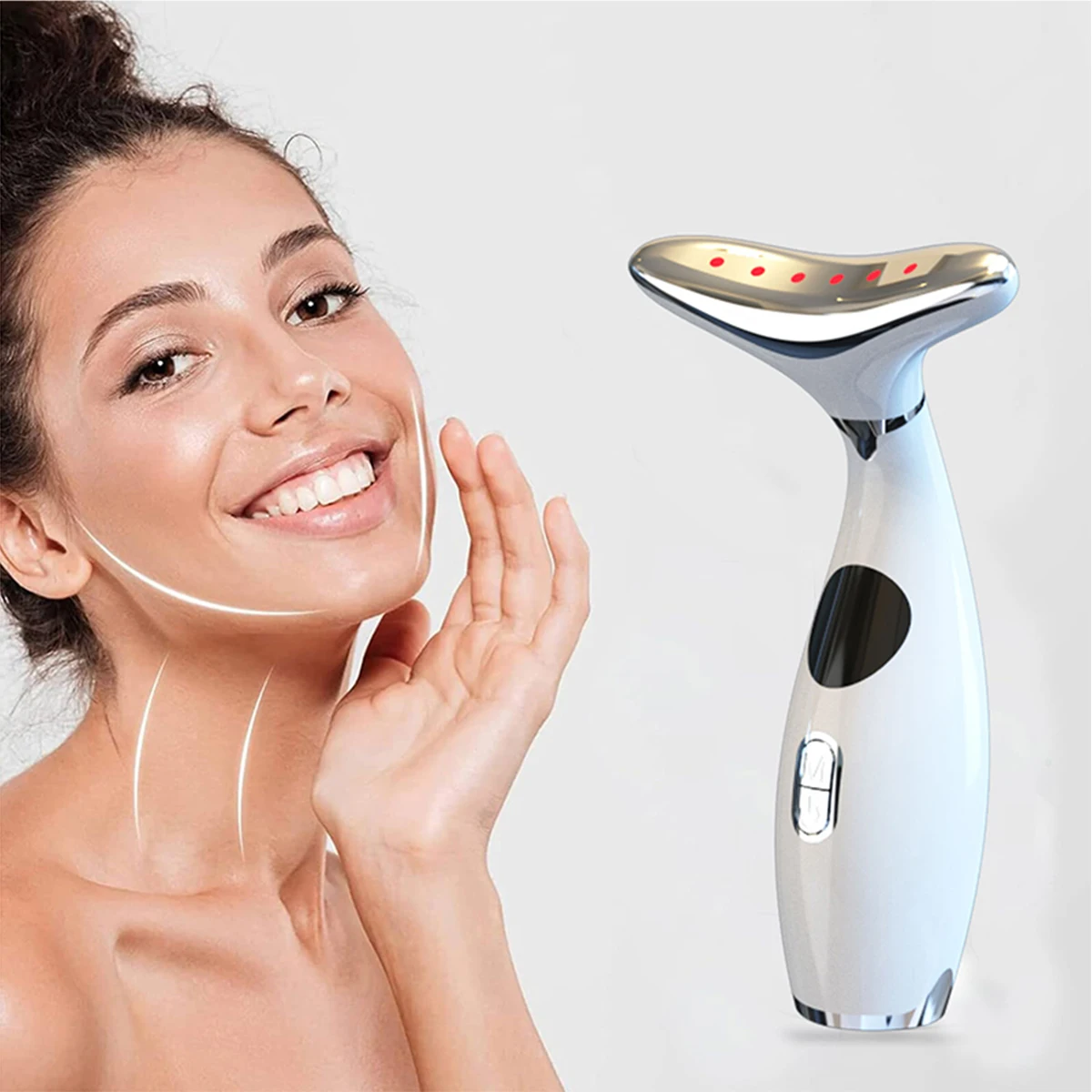 Neck Massager Beauty Device with Vibration EMS Microcurrent Heating and 3 Color Light Therapy for Lifting Tightening Care