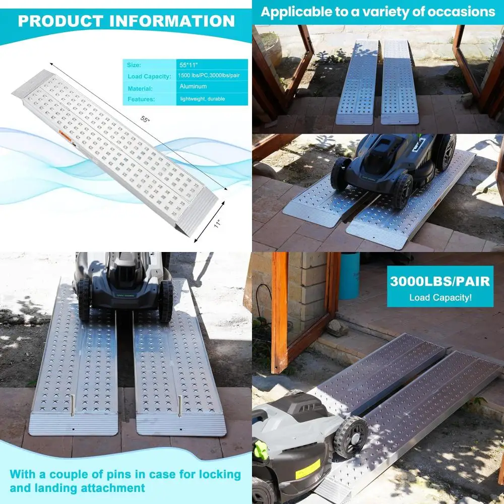 

Алюминиевый пандус 55 дюймов, длина x 11 дюймов, грузовые пандусы, грузоподъемность 3000 фунтов, легкий портативный пандус, противоскользящий, водонепроницаемый для газонокосилки ATV