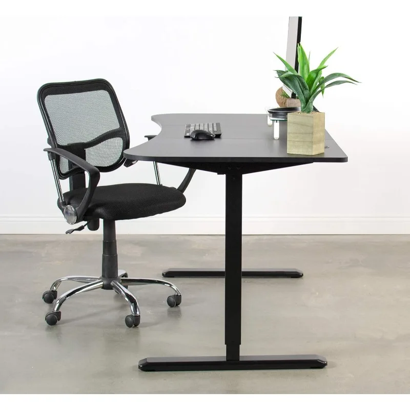 Electric Height Adjustable 63 x 32 inch Memory Stand Up Desk, Black Table Top, Black Frame