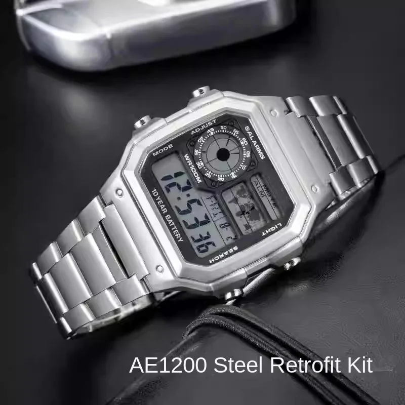 For Casio AE1200 case mod kit Modified all metal 3299 AE-1200 bezel glass strap ring kit stainless steel AE1200 case+strap