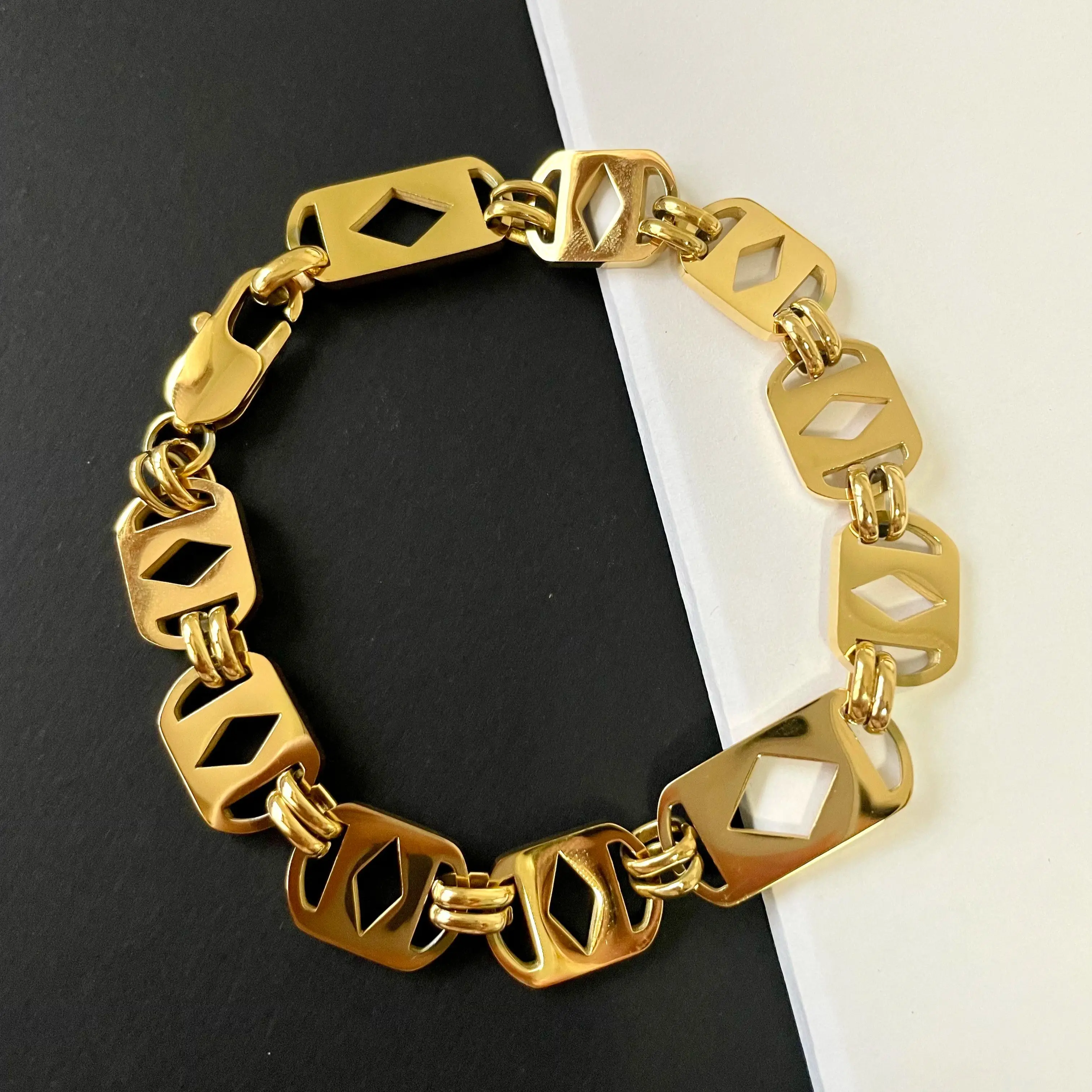 

Geometrical Hollow Out Rhombus Link Chain Neckalce Bracelet for Men Women 316L Gold Silver Color Stainless Steel Fashion Jewelry