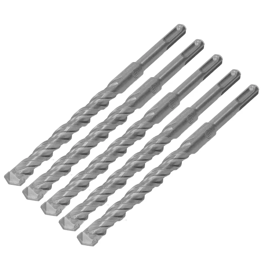5pcs Carbide Tip Rotary Hammer Drill Bits 2 Flute Spiral 16mm Diameter Concrete Drill Bits 210mm Length 23/32 in x 8.3 in