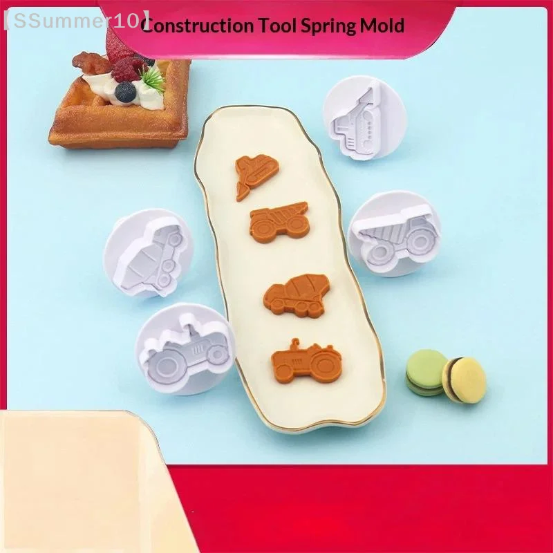 【SSummer10】4Pcs 3D Vehicle Cookie Cutters, Car Plane Train Fondant Molds, Transportation Plunger Stamp Baking Tools【SS】