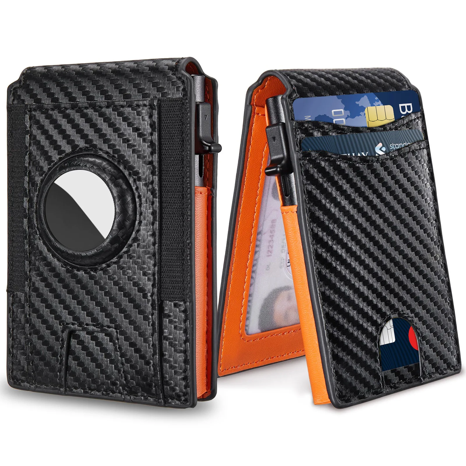 

New Two Fold Wallet with High-end Feel, Aluminum Alloy Clip, Cross-border Carbon Fiber Pattern Anti-theft Brush, Men's Card Bag