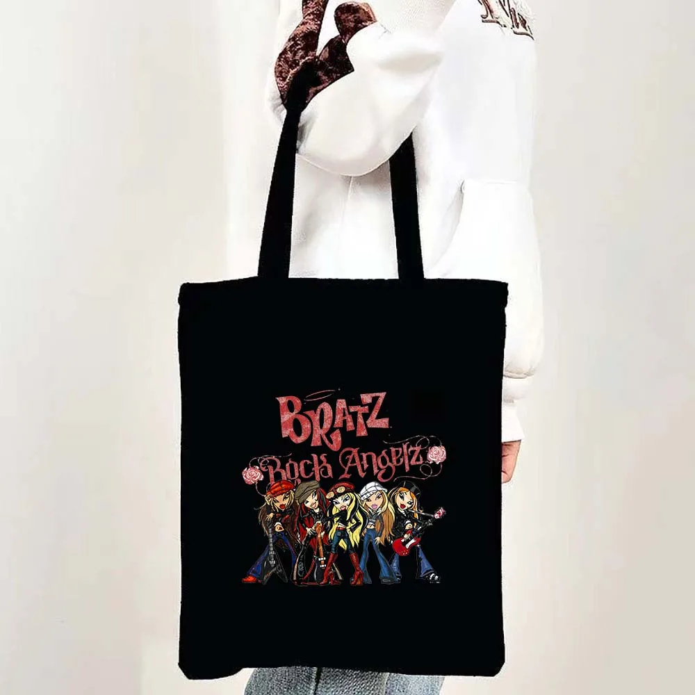 Cute Babygirl Bratz Doll Pink Girlz Sexy Lovely Cartoon Girl Women Shoulder Shopper Shopping Canvas Tote Bag Female Lady Handbag