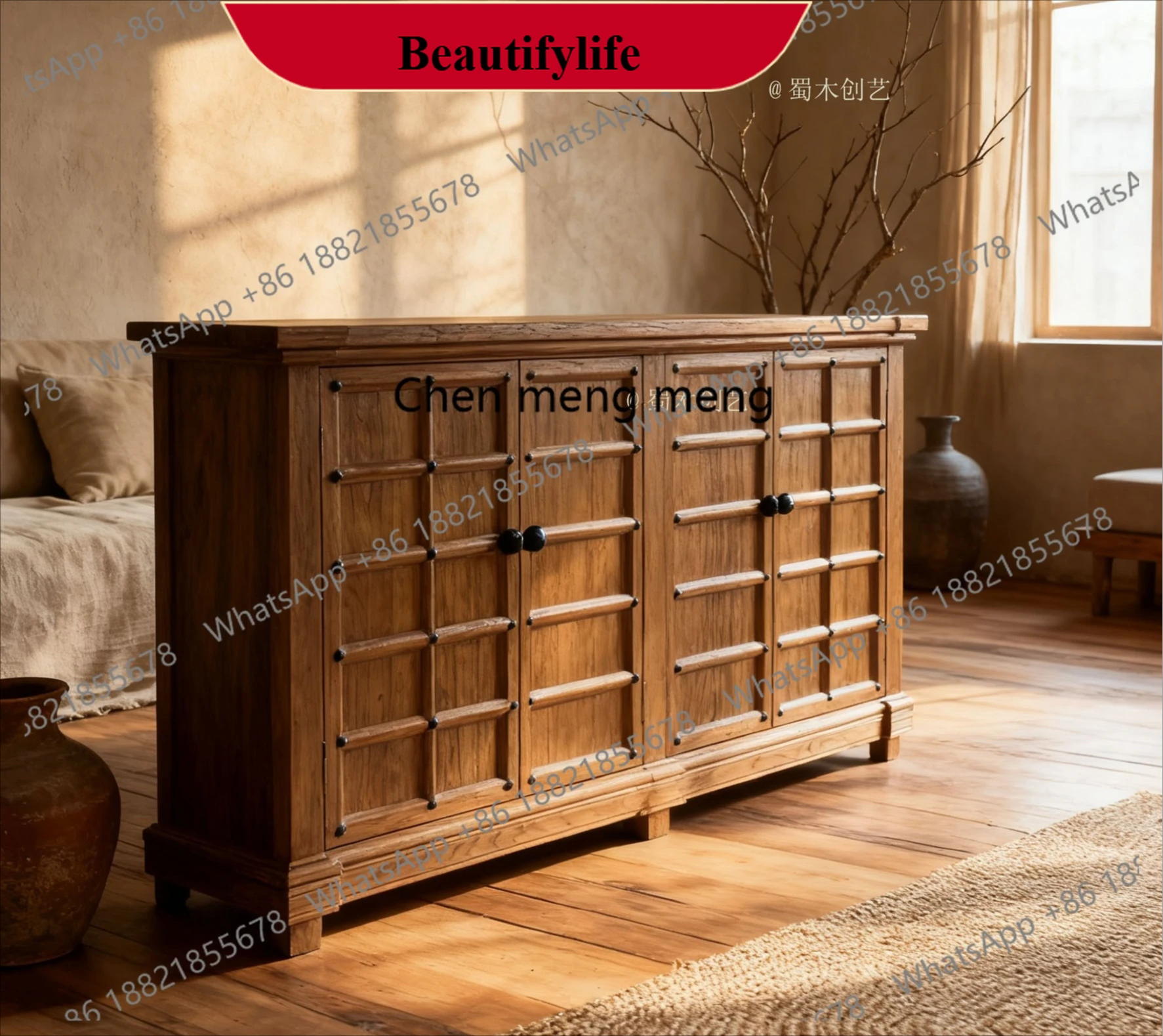 

f185 Обеденный боковой шкаф из цельного дерева в стиле ретро, шкафчик для гостиной, решетчатая дверная панель, многофункциональный шкафчик