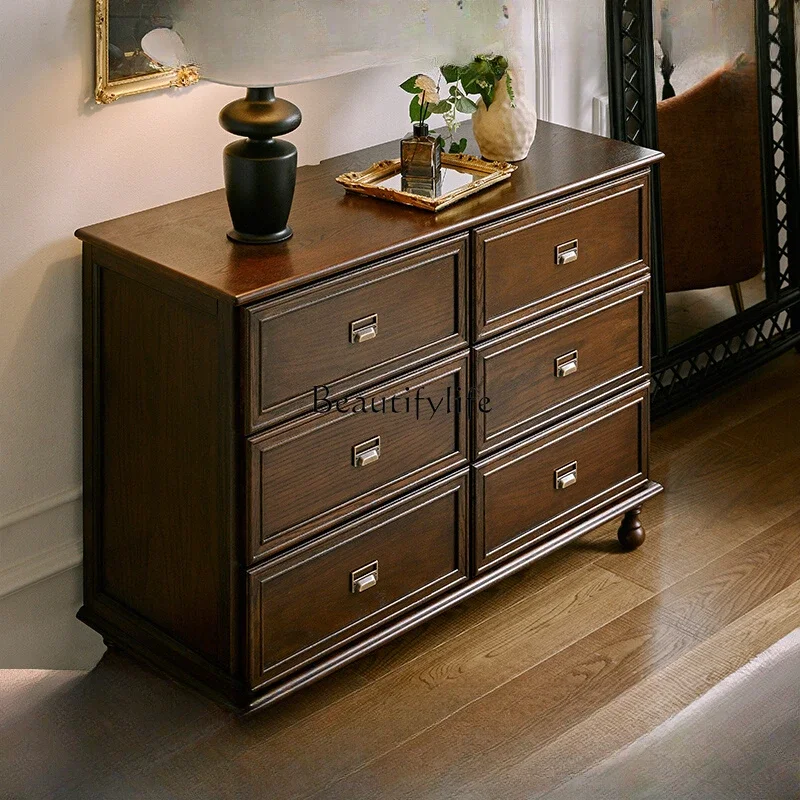 French retro solid wood six-bucket storage cabinet against the wall drawer locker