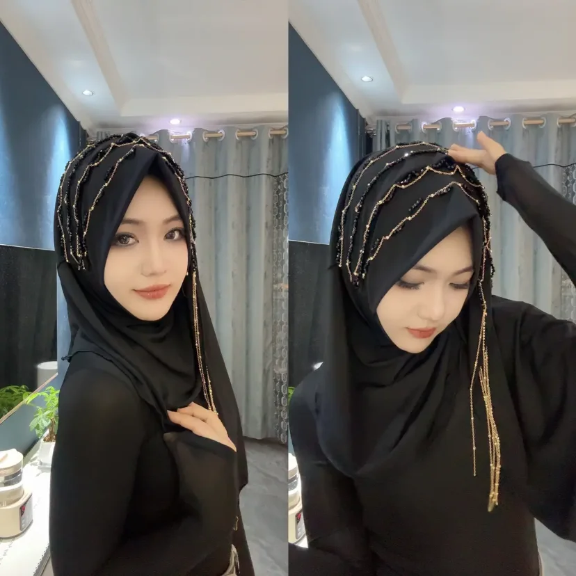 

Малайзийские модные кисточки для мусульманских девушек, готовые элегантные хиджабы