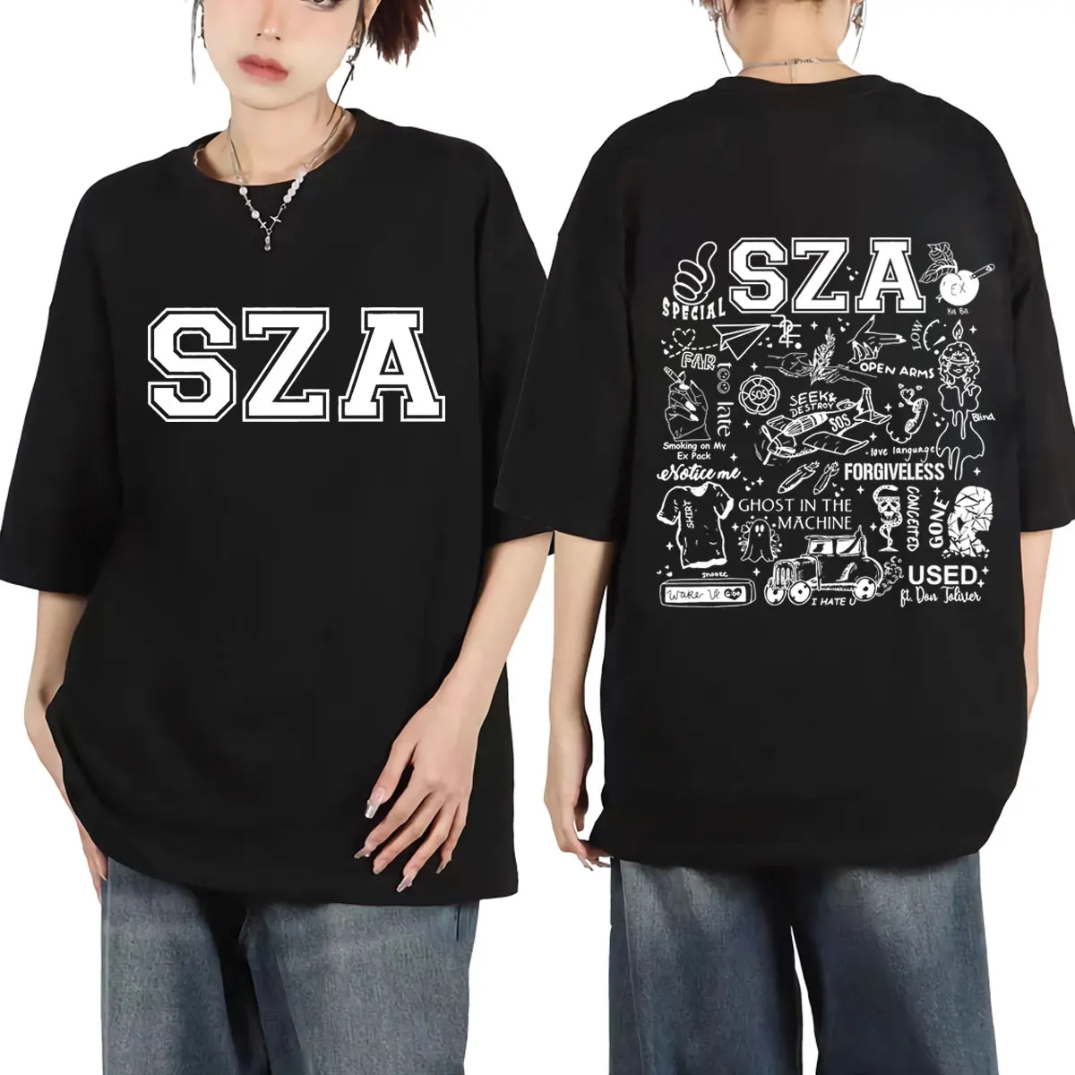 

Singer SZA Album SOS Tour Graphic T Shirts Fashion Hip Hop Vintage Short Sleeve T-shirt Men Women Casual Loose Cotton T-shirts