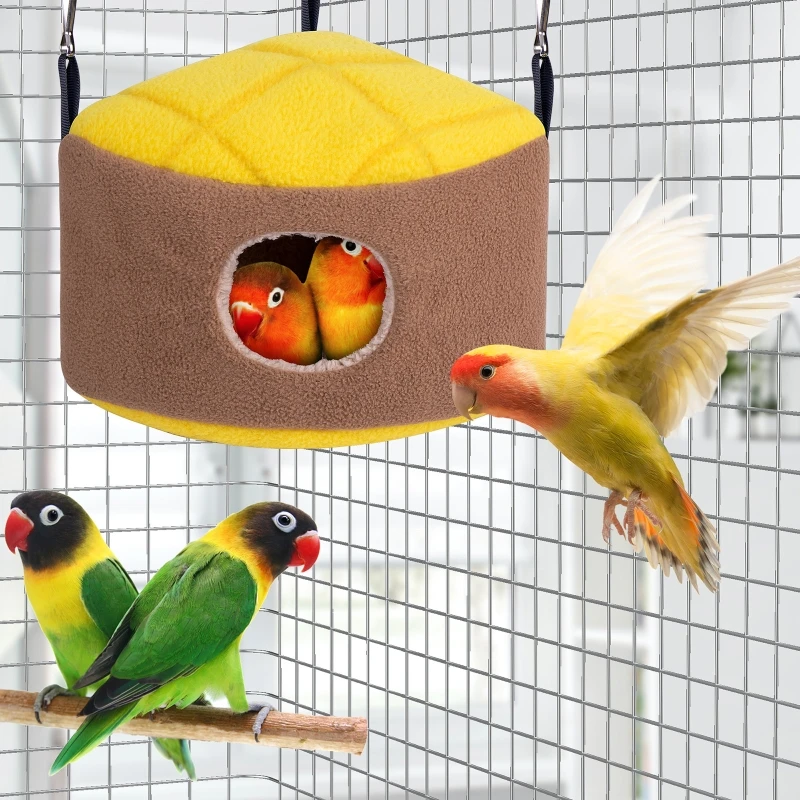 Parrot Hanging Hammock Winter Warm Nest Plush Hideout Snuggle  to Sleep for Play Rest for Parakeet Sugar Glider   B03E