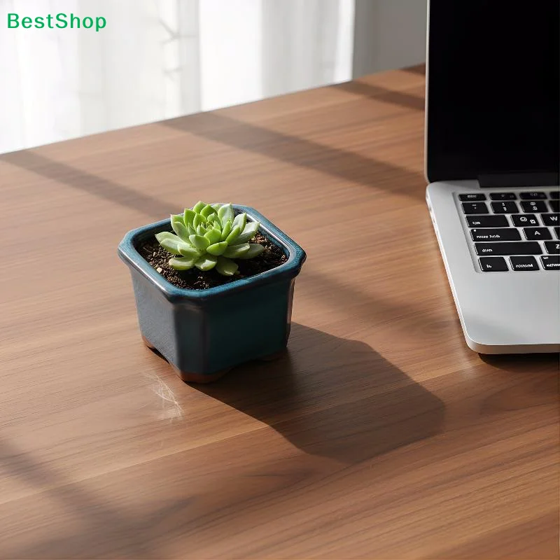 ☏Small Square Ceramic Succulent Pot, Mini Glazed Planter with Drainage Hole for Desk & Windowsill