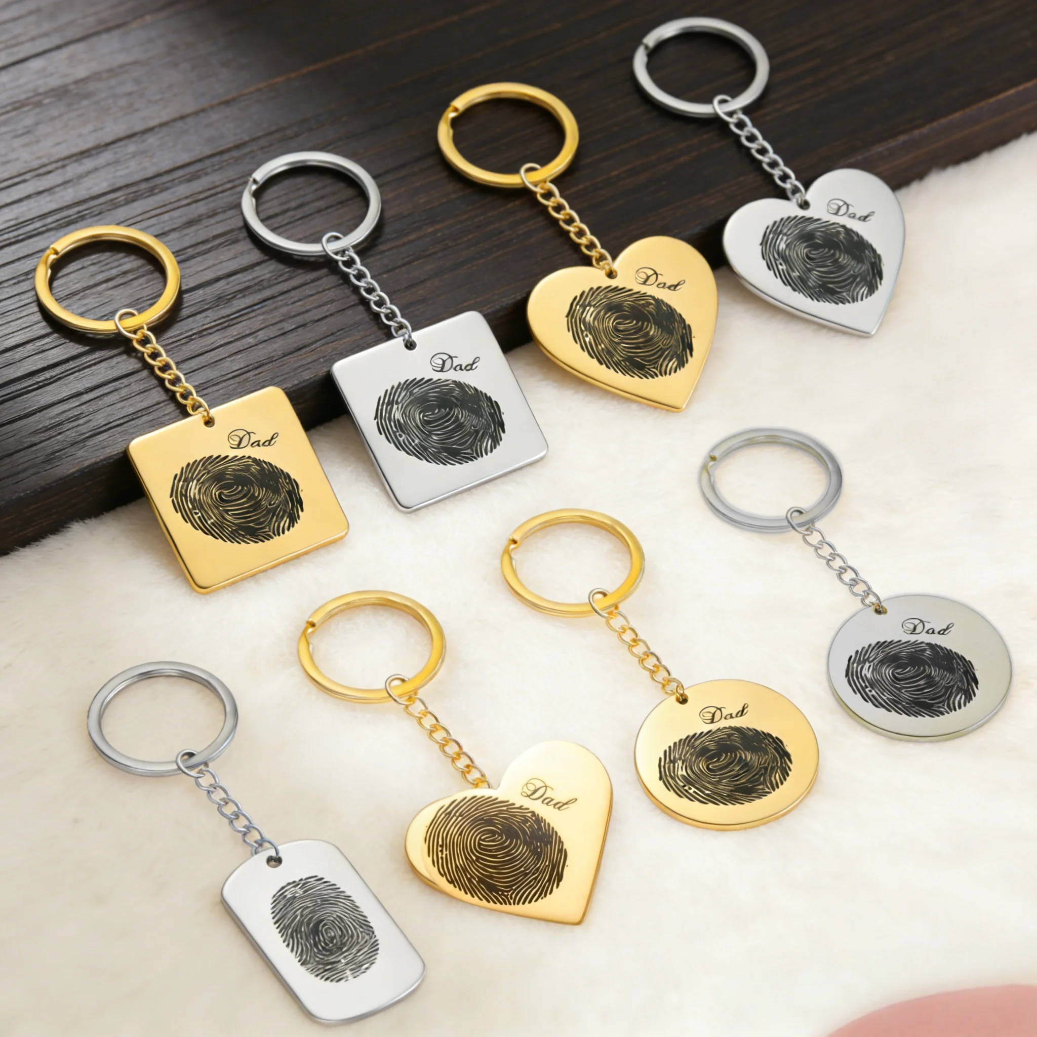 

Customized Fingerprint Keychain Laser Engraved Custom Image Fashionable Stainless Steel Keychain Jewelry Gift