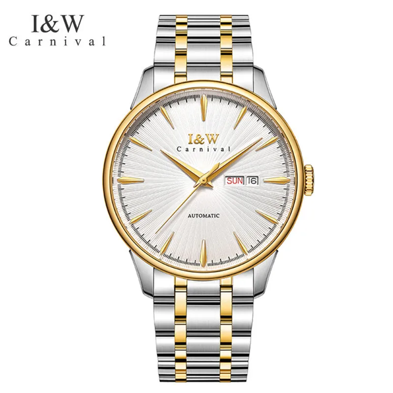 

CARNIVAL Brand Mechanical Watches Luxury Sapphire Calendar Stainless Steel Automatic Wristwatch Waterproof for Men Montre Homme