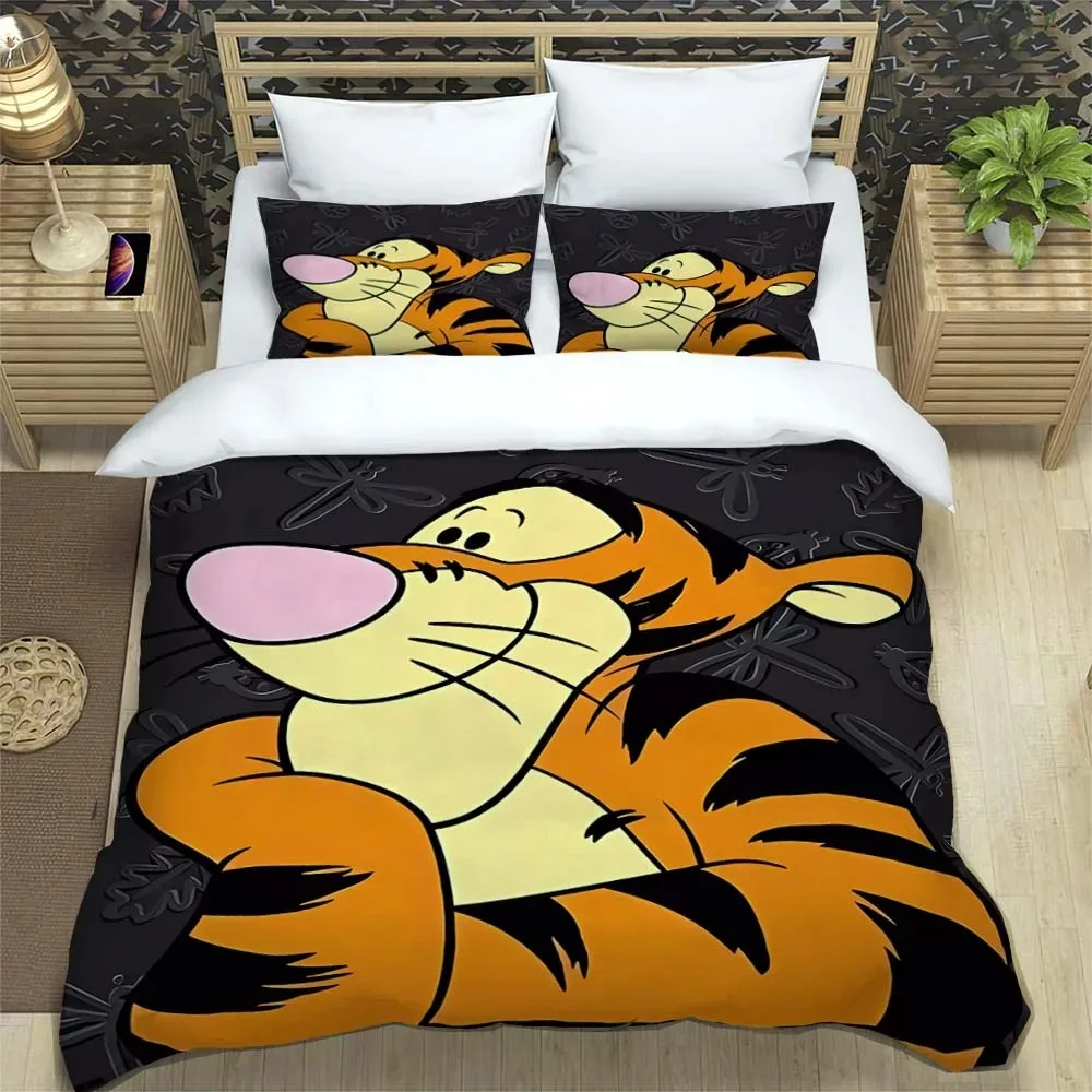 Disney Animated Tigger Duvet Cover Pillowcase, Home Bedding Set with Soft Fabric, Perfect for Adult and Children's Gifts