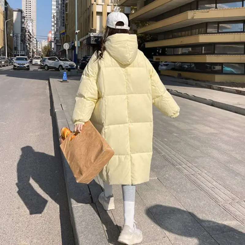 2023 New Women Down Cotton Coat Winter Jacket Female Medium Long Down Cotton Parka Hooded Loose Outwear Thick Warm Overcoat