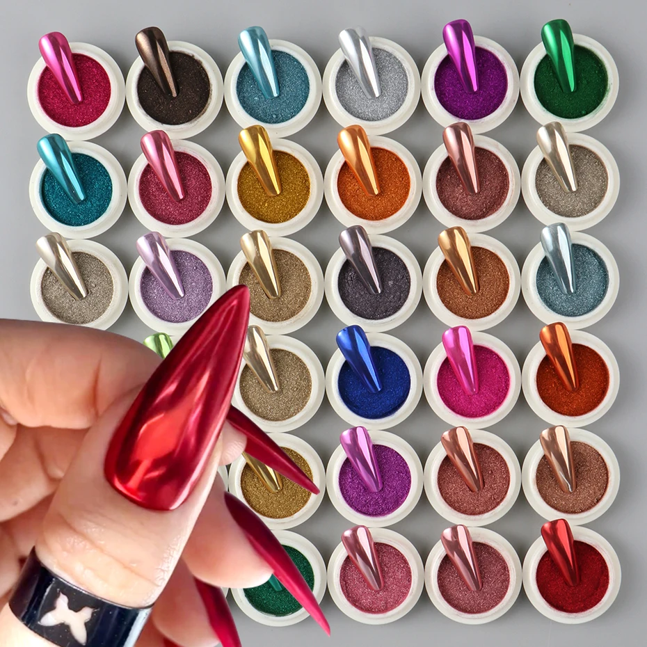 36 scatole di polvere per unghie metallizzata a specchio magico, splendidi decorazioni colorate per unghie cromate, pigmenti per unghie, decorazioni in polvere, set per manicure glitter Y2K