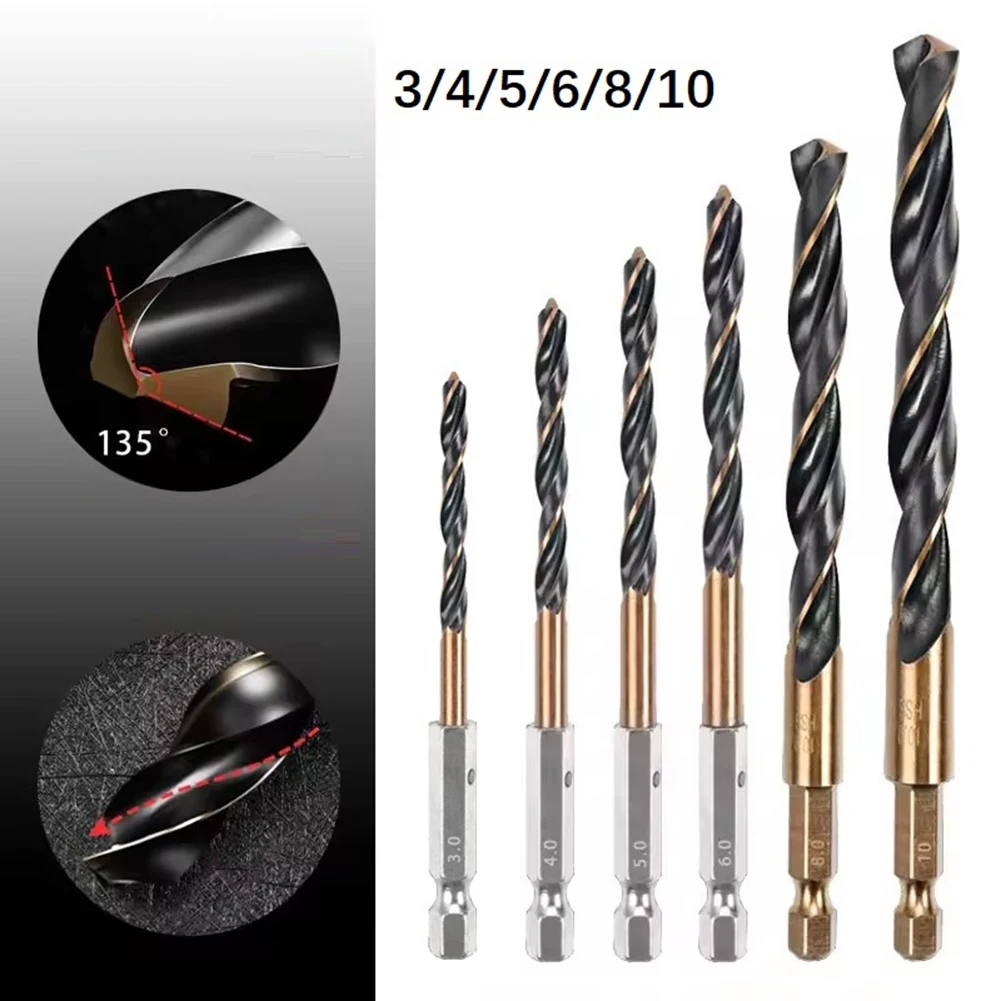 6pcs Hex Shank HSS With Cobalt Drill Bits Set For Wood Plastic Metal Drilling Tool DIY Household Maintenance Repair