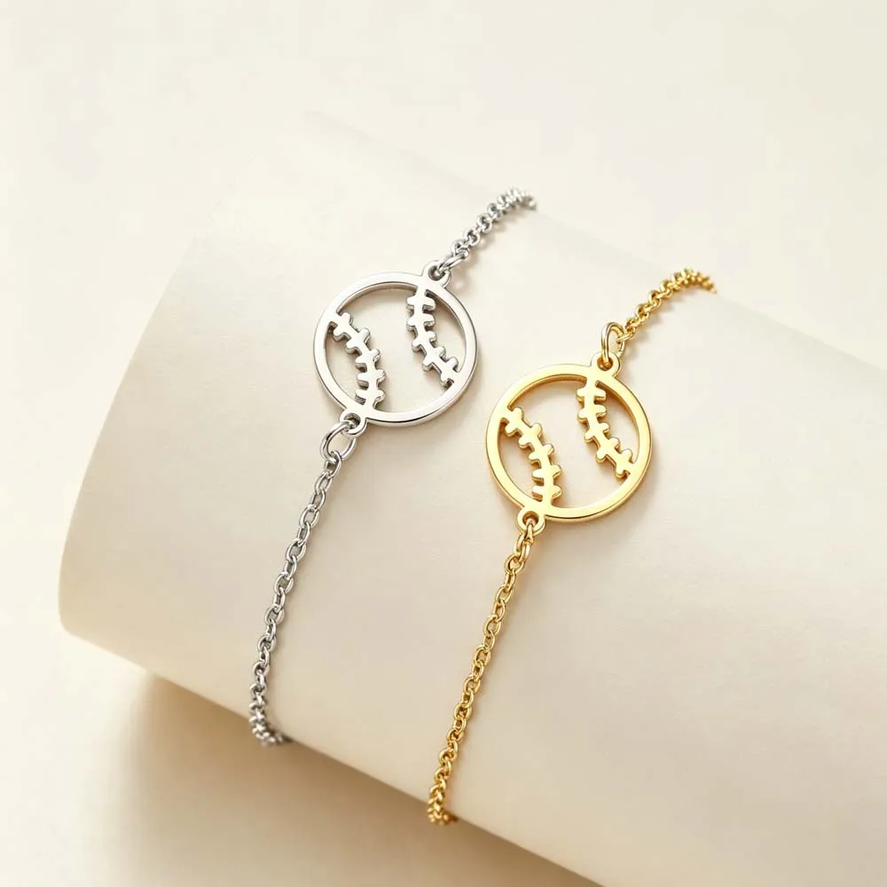 Baseball Bracelet Gift for Women Men Sports Player Couple Gold Color Stainless Steel Black Red Rope Chain Jewelry