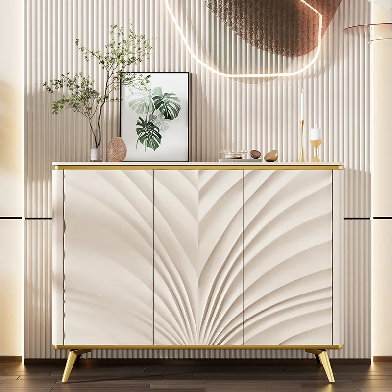 

Cream wind door entrance cabinet light luxury marble high-end side cabinet