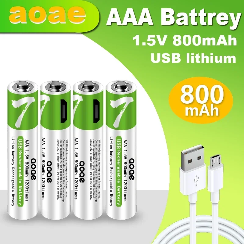 2024 Rechargeable Battery AAA 1.5V Large Capacity 800mAh Battery AAA USB cable Fast Charge Lithium ion Batteries for Mouse Toy