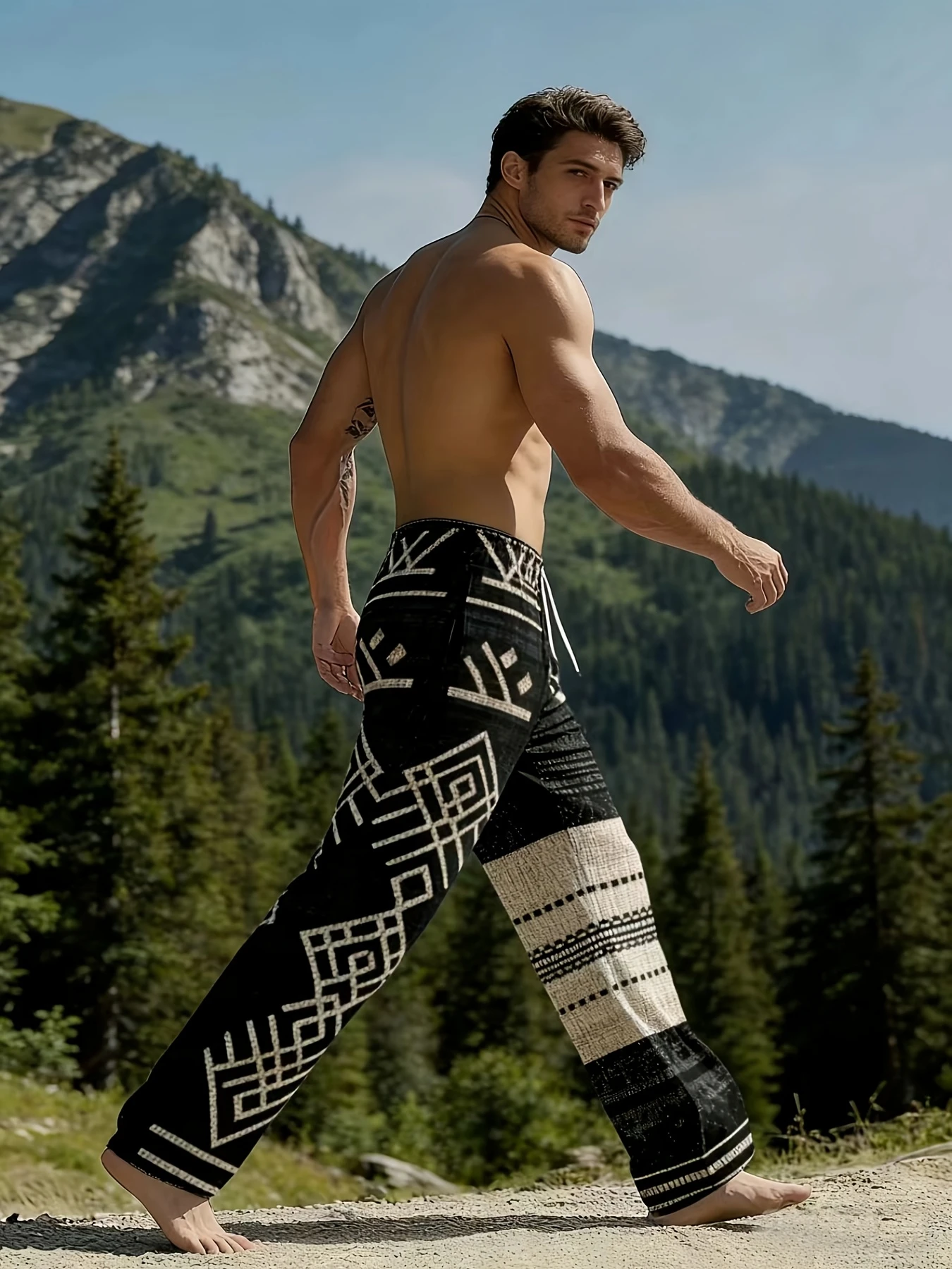 2026 Summer Men's Trendy Pants Bohemian Hawaiian Vacation Style Quick Drying Leisure Outdoor Sports Large Loose Pants