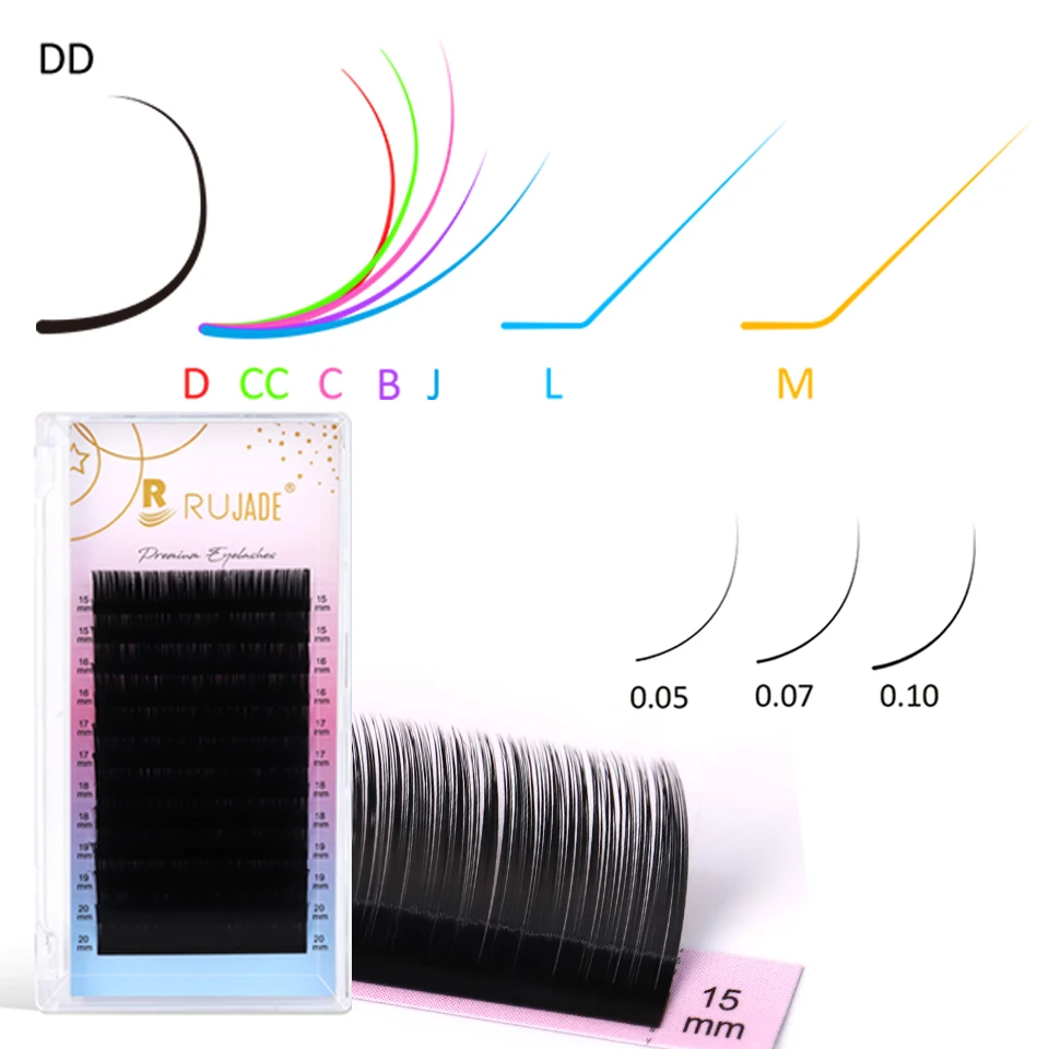RUJADE J B C D L M Curl Eyelash Extension Soft Short Eyebrow Matte Black Silk Lash Volume Cashmere Individual Eyelash Extension