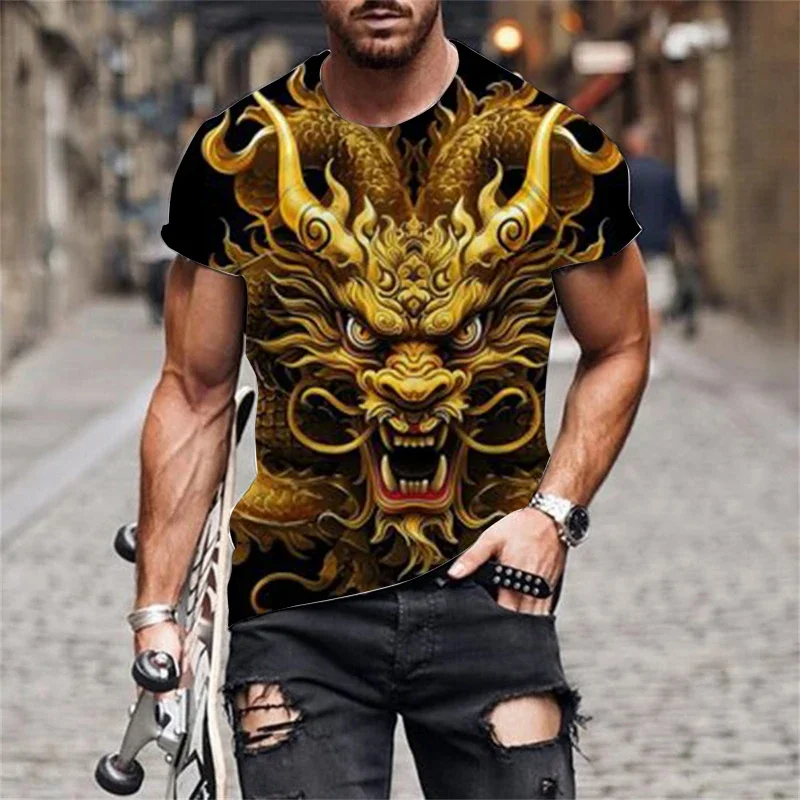 Dragon Totem 3d Printed Summer Men\'s T-Shirt Short Sleeve Fashion Street Casual Creative Personality Tough Guy Style Clothing