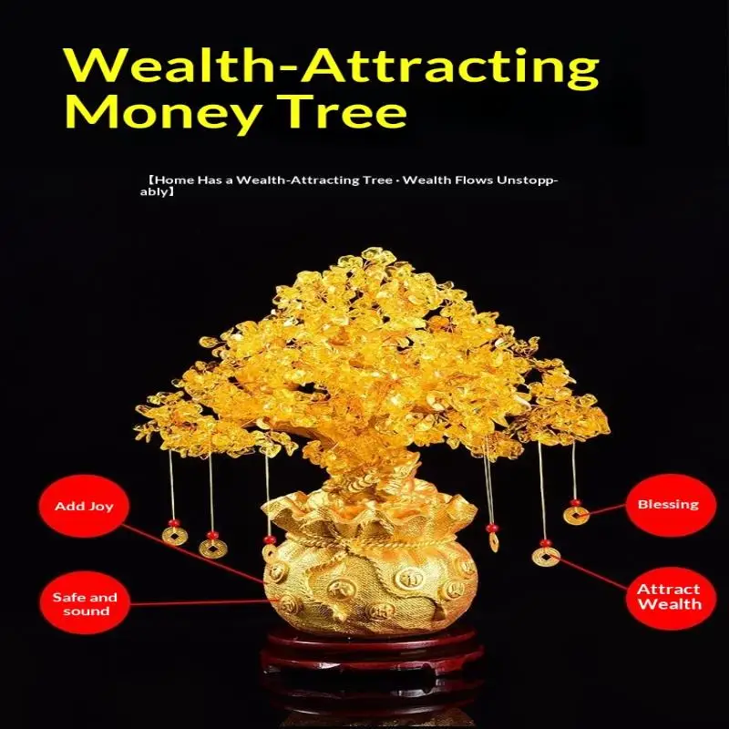 A Single Piece Set Of Yellow Crystal Natural Money Tree Bonsai Style Ornaments Symbolizing Prosperity And Good Fortune