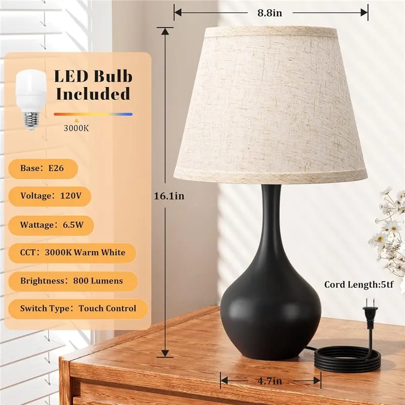 MCGS-, โคมไฟหรี่แสงได้ 3 ทาง โคมไฟห้องนอน ห้องเด็ก โต๊ะทำงาน ห้องนั่งเล่น โต๊ะข้างเตียง ปลั๊กแบบ US