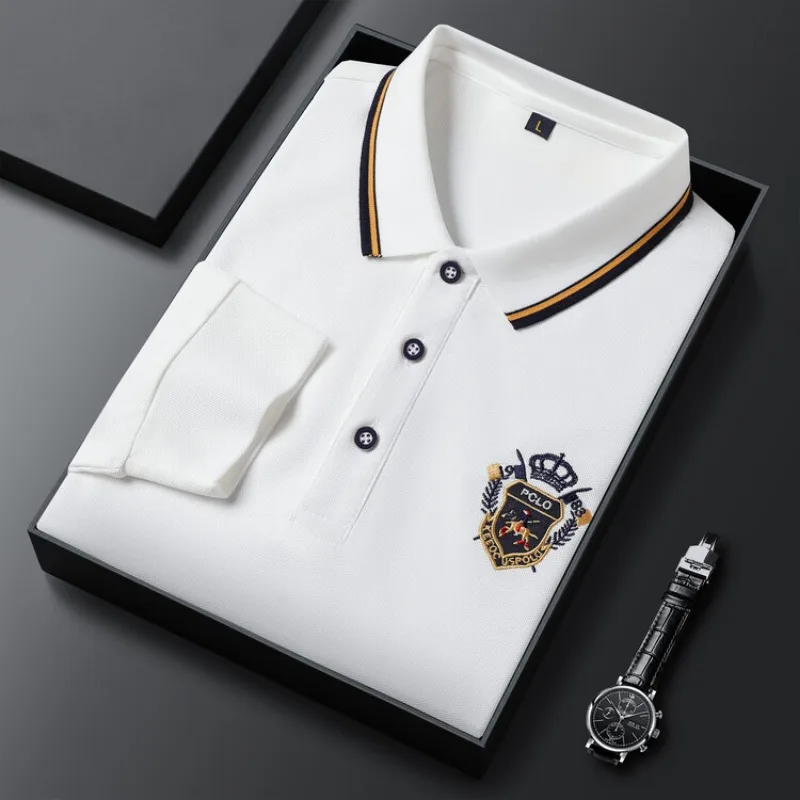 Polo de manga larga para hombre, camiseta informal con bordado, versátil, transpirable, a la moda, novedad de 2023